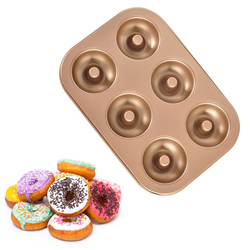 6-Cavity Nonstick Donut Pan Donut Baking Pans Carbon Steel Doughnut Baking Sheet Tray Bagels Mold Maker Cake Biscuit Tin Bakware