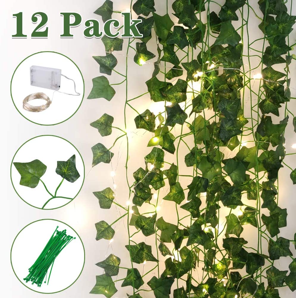100 led slingor med 12 pack konstgjorda murgröna blad växter vinranka hängande krans för bröllop hem trädgård kontor väggdekoration