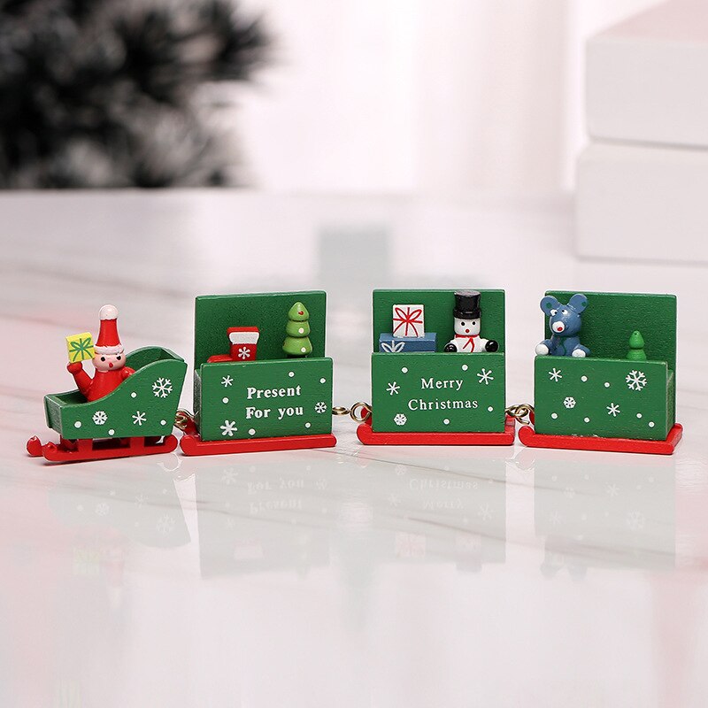 Cute Christmas Wood Small Train Toy Festival Home Decoration Christmas Innovative for Kids Children Navidad 2021Childrens: Y1214 Green Four
