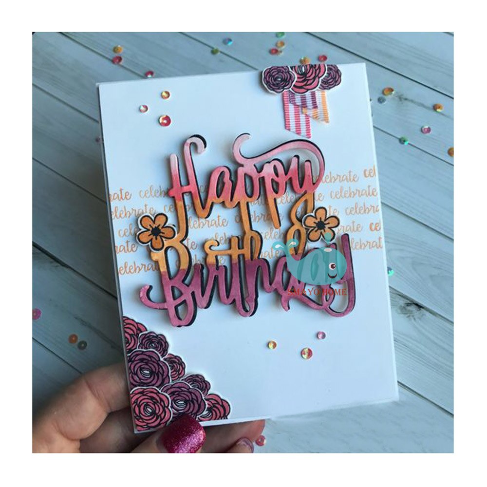Grattis på födelsedagen metall skära stansar scrapbooking stencil mall för album papper gör det själv kort dekoration prägling stansar cut
