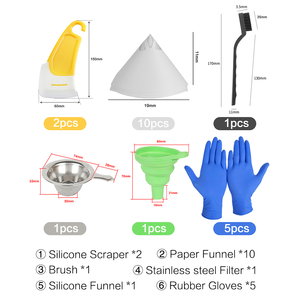 Accesorios de impresora 3D de curado ligero, Kit de herramientas, embudo de resina, taza de filtro, Metal SLA LCD DLP, curado UV, limpieza de fotones, pala de silicona: Default Title
