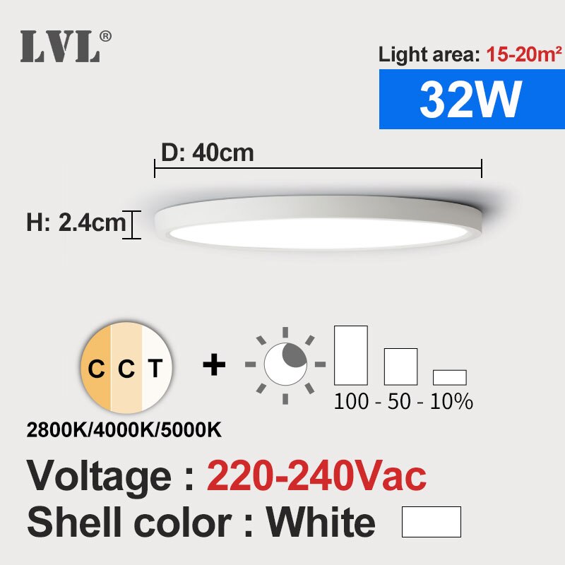 Led Dimbare Paneel Licht 12W 18W 24W 32W 220V Preset 2800K 4000K 5000K Voor Slaapkamer Woonkamer Badkamer Moderne Panel Licht