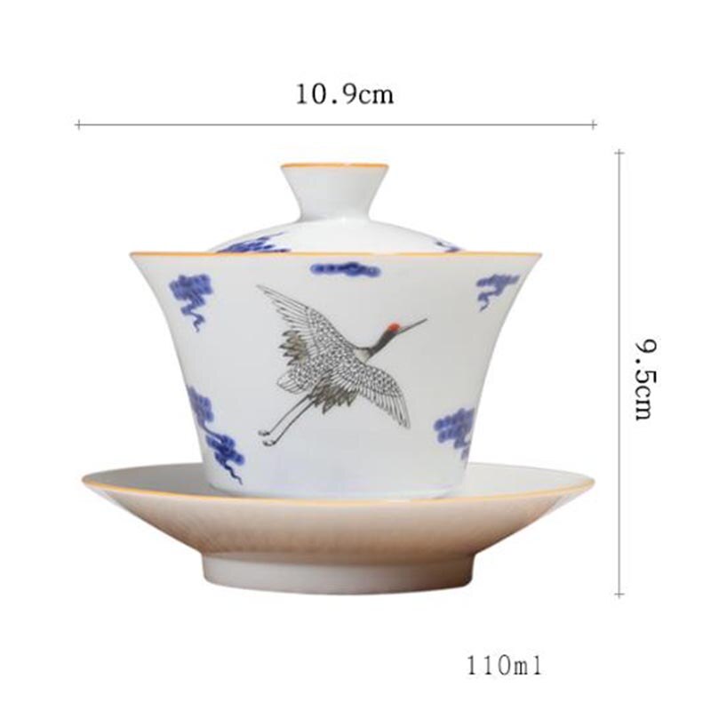 Gaiwan bol à thé chinois en céramique, porcelaine bleue et blanche de 110ml service à thé Kung Fu, théière à thé, vaisselle, décor de grue