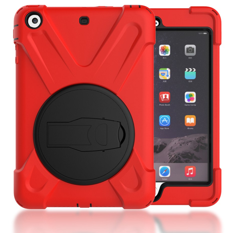 Funda para iPad mini 1 2 3 de mano a prueba de golpes funda de cuerpo entero con mango y soporte para carcasa de ipad mini capa funda: Rojo