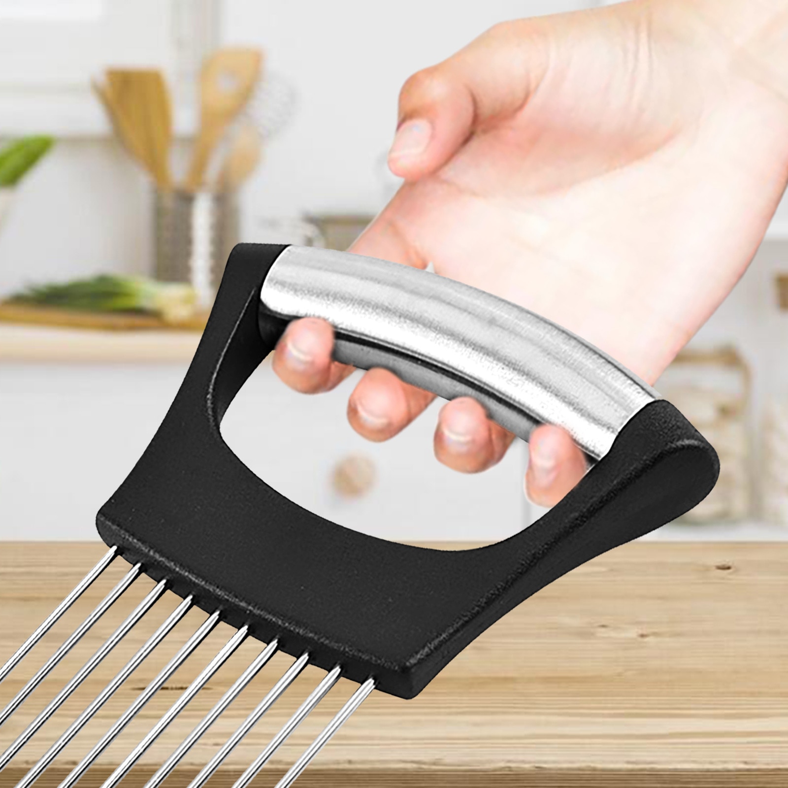 25# Food Slice Assistant Vegetable Holder Stainless Steel Onion Cutter Chop Fruit Vegetables Cutter Slicer Tomato Cutter Knife