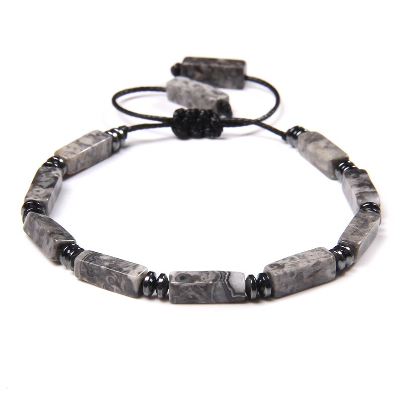 Bracelet tressé en forme de Tube carré pour homme et femme, bijou en pierres de sang naturelles, ajustable, tendance, Yoga, énergie: Map stone