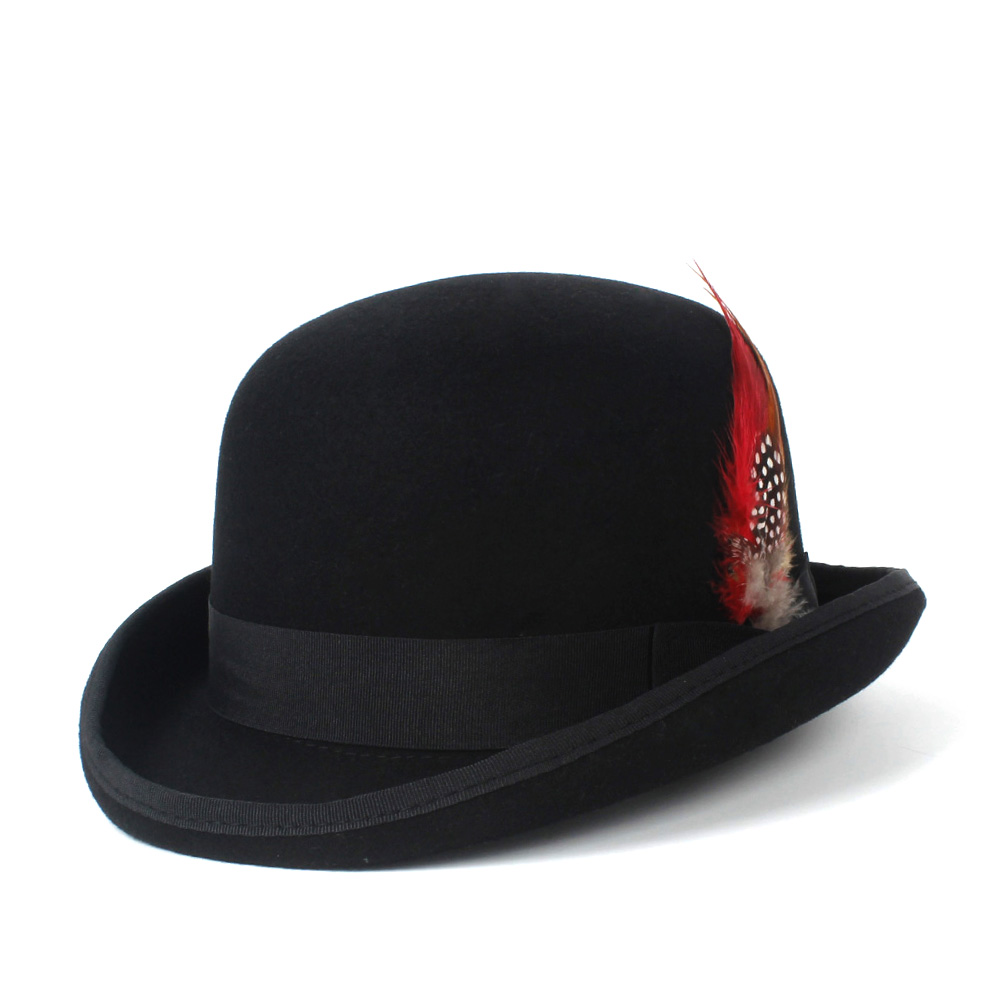 100% Australia Wool Felt Derby Bowler Hat Men Women Dress Tuxedo Costume Steampunk Derby Cap 4Szie S M L XL