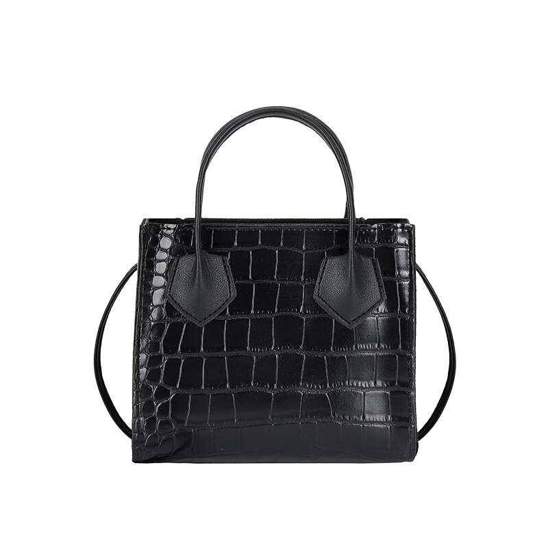 Senhora doce padrão de crocodilo couro do plutônio bolsa tote feminino jacaré quadrado crossbody mensageiro saco de moda bolsa de ombro: Black