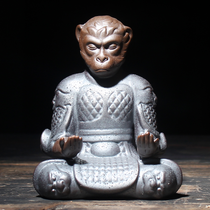 Monkey King Tea Pet Stick Incense Burner Kungfu Tea Set Ornament Qi Tian Da Sheng Pottery Holder Sun WuKong Home Decor: A