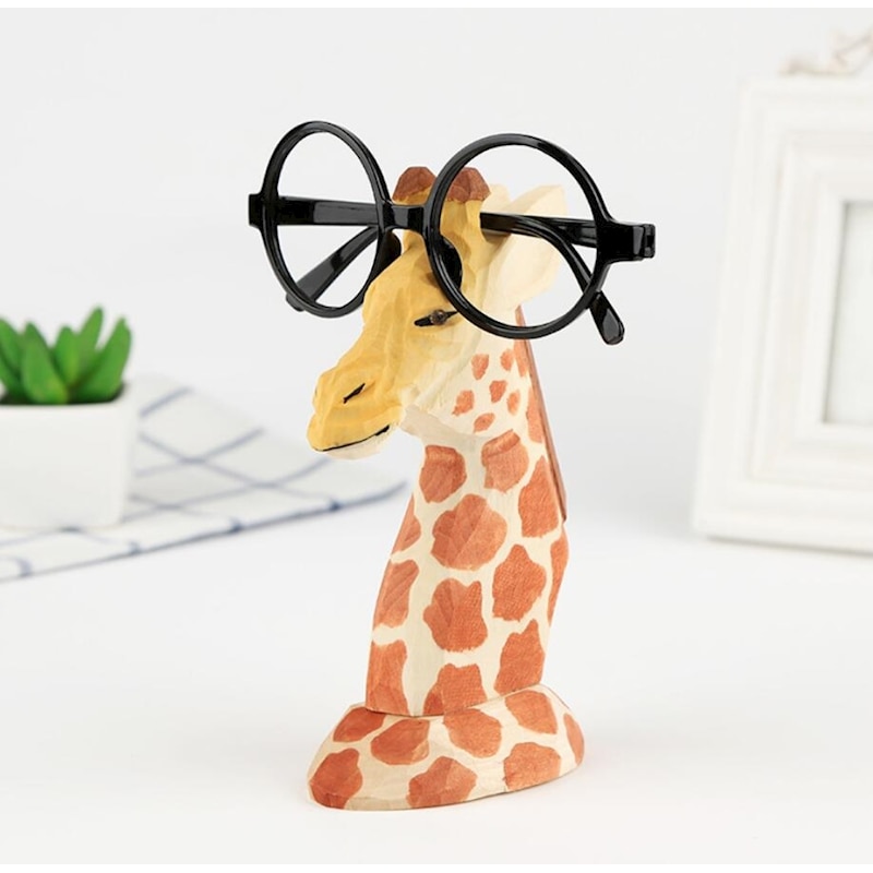 3D Animal Head Wood Carving Toy Ornaments Wood Hand Carved Jewelry Eyeglass Holder Giraffe Elk Office Desk Home Decor