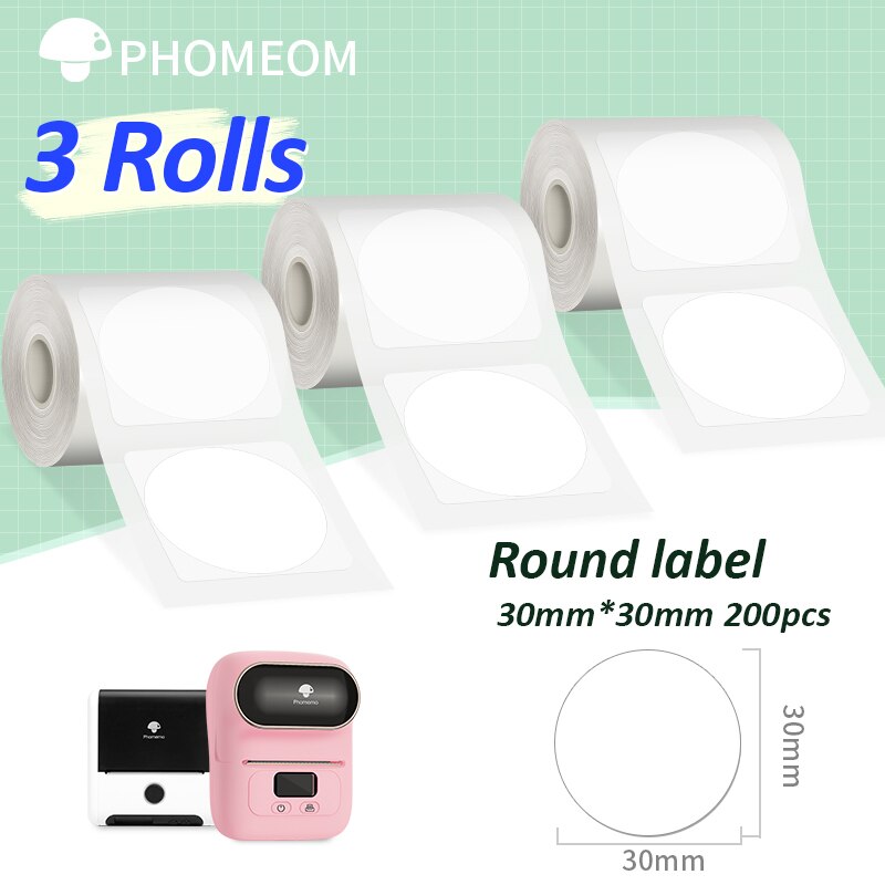 690Pcs 3 Rolls Label Sticker Voor Phomemo M110 M200 Zelfklevende Direct Thermische Etiketten Printer Waterdichte Label Papier 40x30mm: 30x30mm-200x3