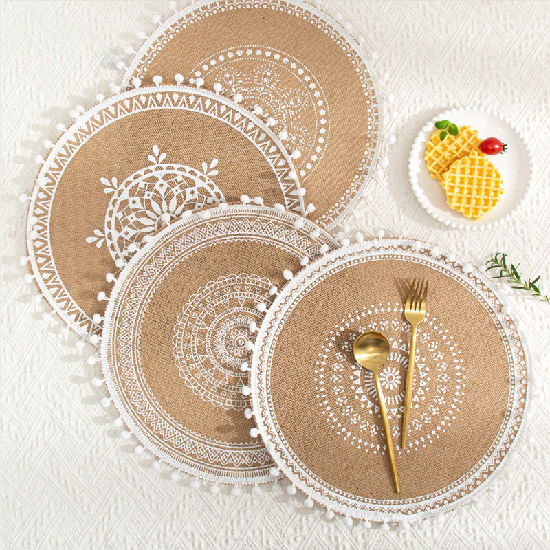 Coffee Cup Mats Woven Placemats Printed Jute Placemats Tassel Placemat Vase Cushions Furniture Decoration Heat Insulation