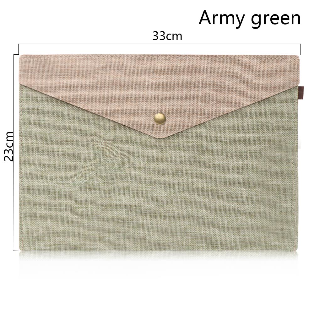1PC Simple A4/A5 Big Capacity Document Bag Imitation Linen Canvas Felt File Bag Briefcase File Folders Office Supply: L army green