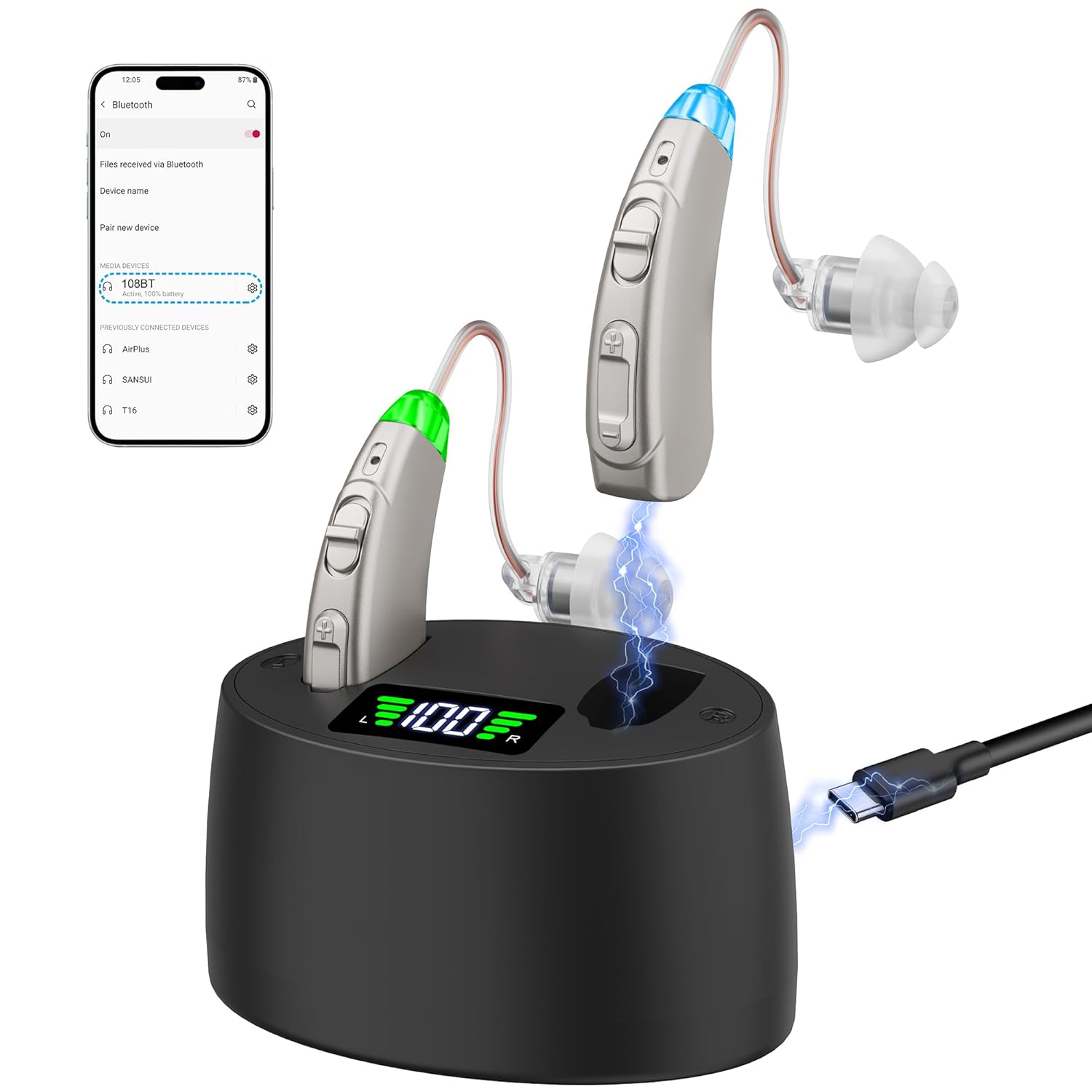 Rechargeable hearing aids with bluetooth, bluetooth hearing aids for seniors and adults, noise reduction OTC hearing aids: 4