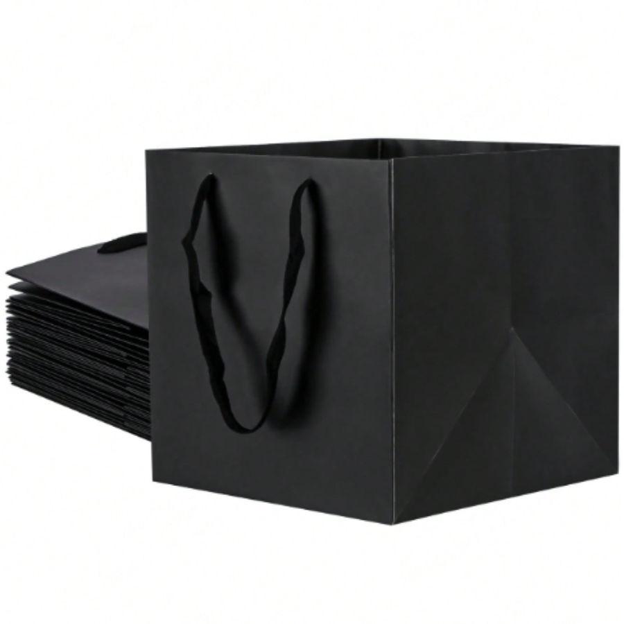 3PCS Large White Kraft Paper Bags with Handles Square Bags Bulk, Large Shopping Merchandise Bags, Wedding Bags, Birthd: black / 9.5x9.5x11cm