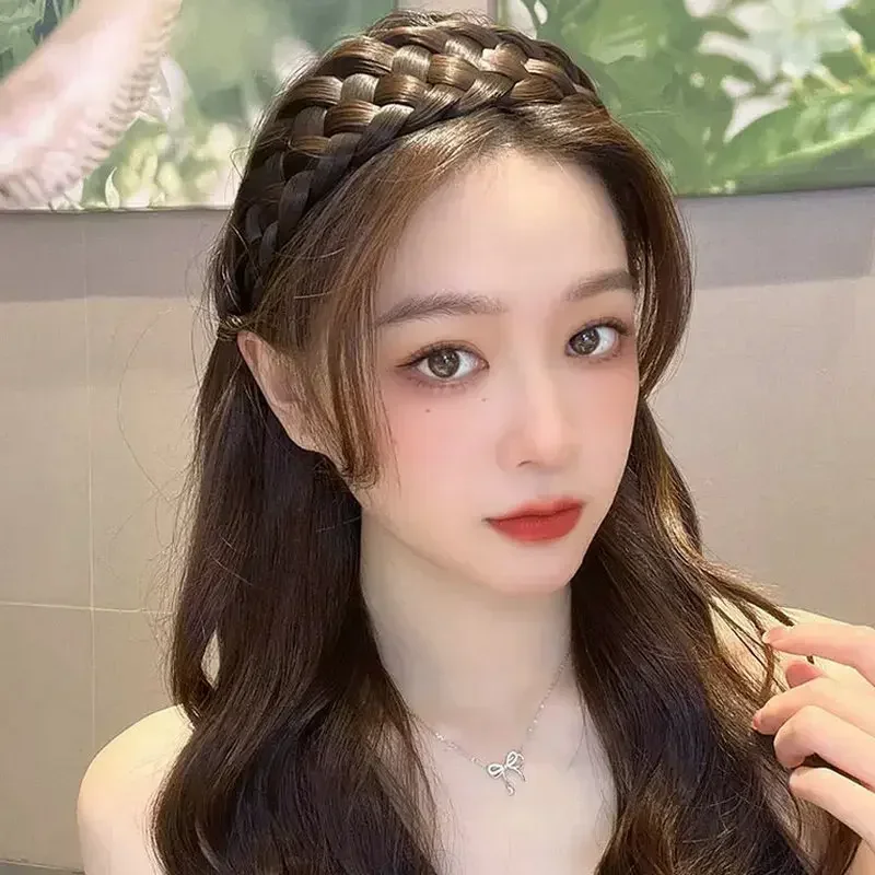 Diademas de peluca torcida para mujer, trenzas anchas de espina de pescado, diademas hechas a mano, aro para la cabeza, accesorios para el cabello,