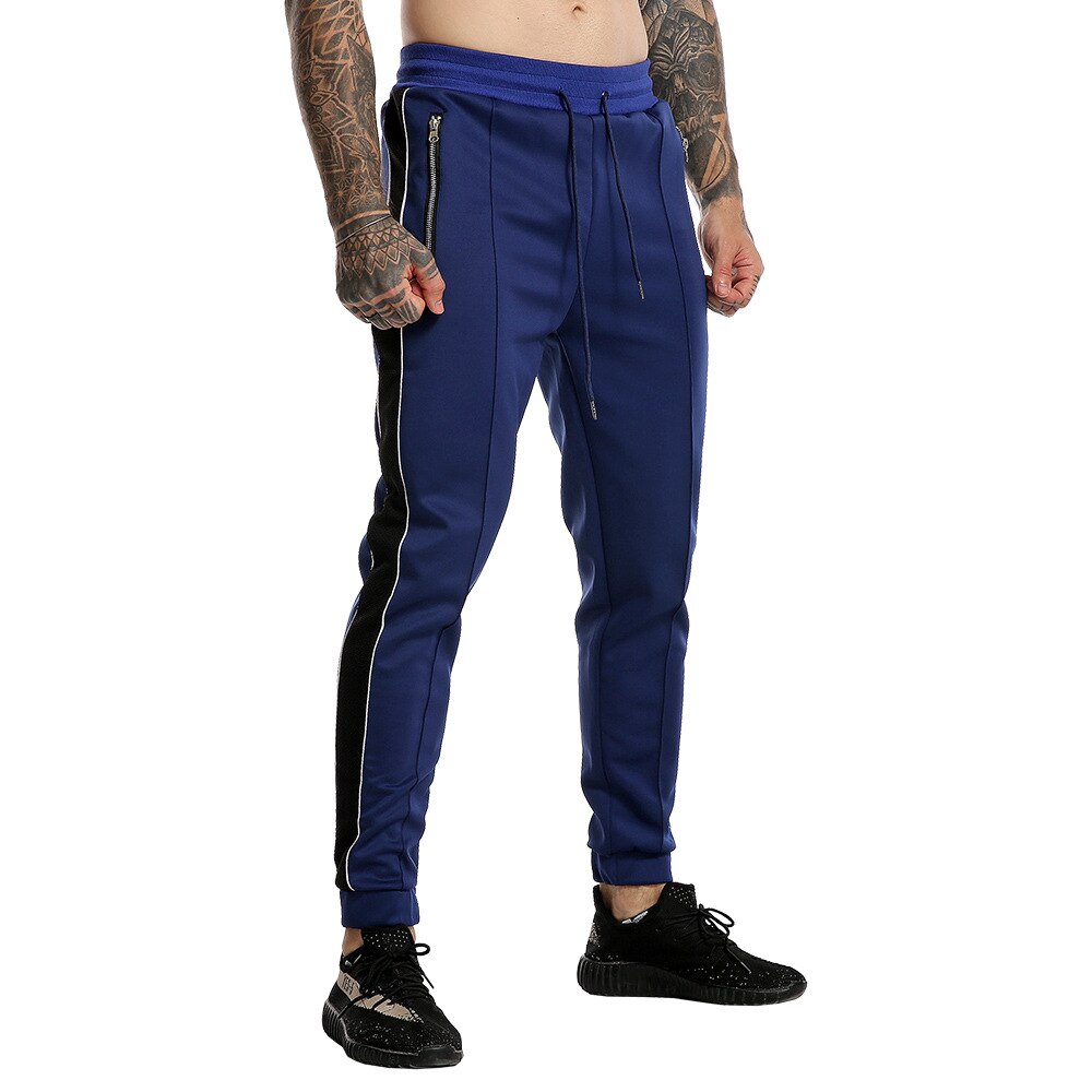 Joggers Broek Mannen Running Trainingsbroek Katoen Skinny Track Broek Gym Fitness Sport Broek Mannelijke Bodybuilding Training Bodems: KC206-Navy / L