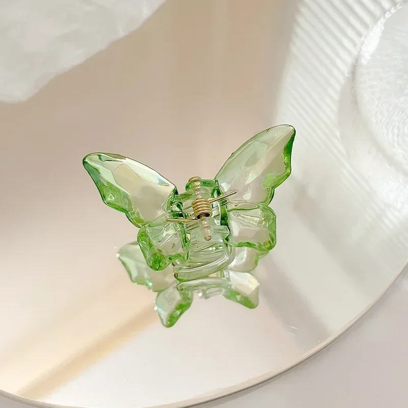 Pinza para el pelo de sirena y mariposa de cristal para niña, pinza para la cabeza trasera, pinzas para el pelo grandes transparentes, horquillas, tocado, accesorios para el cabello: Rosa