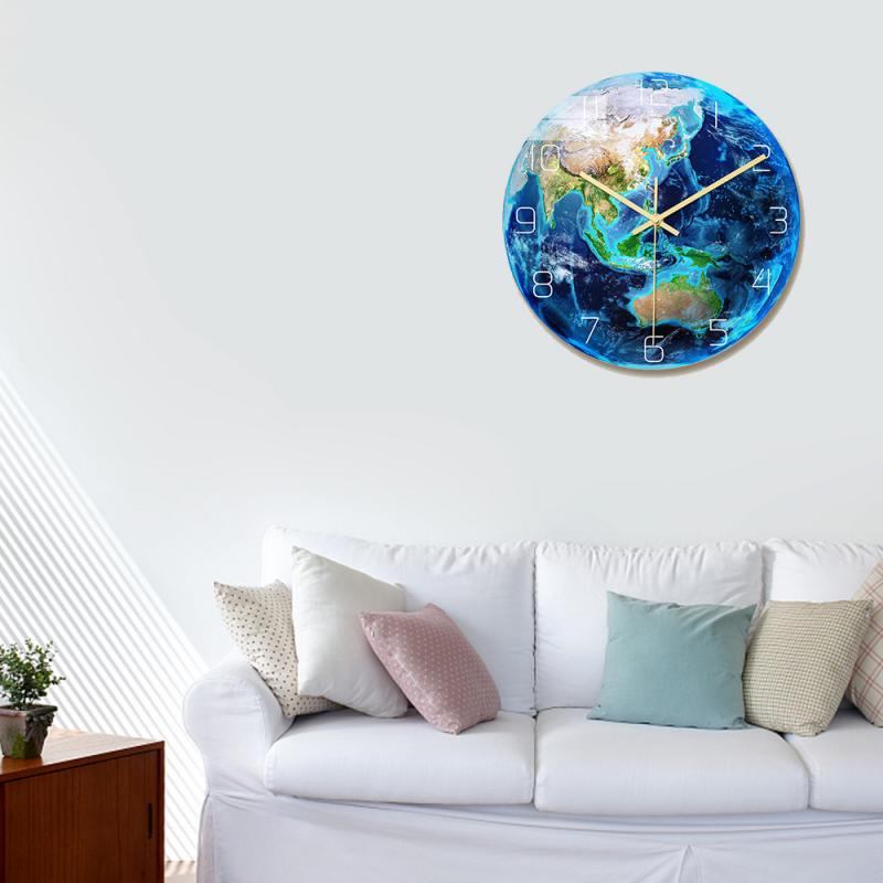 Luminous Earth Wall Clock Planet Clock Acrylic Material UV Print Clock Study Bedroom Living Room Decoration