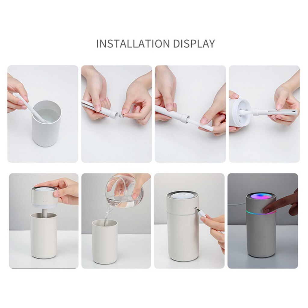 Mini Ultrasonic Air Humidifier Car Home Aroma Essential Oil Diffuser Air Purifier Colorful Light 320ML Desktop Mist Maker