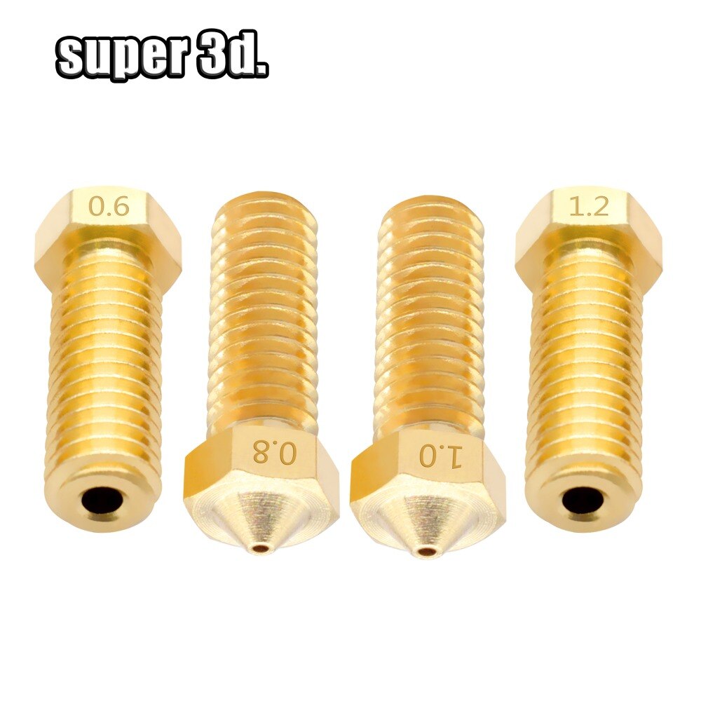 Boquilla de volcán de metal y latón, 2 uds., 0,4/0,6/0,8/1,0/1,2mm para impresoras 3D, piezas de boquilla extrusora alargadas de volcán hotend M6 de 1,75mm