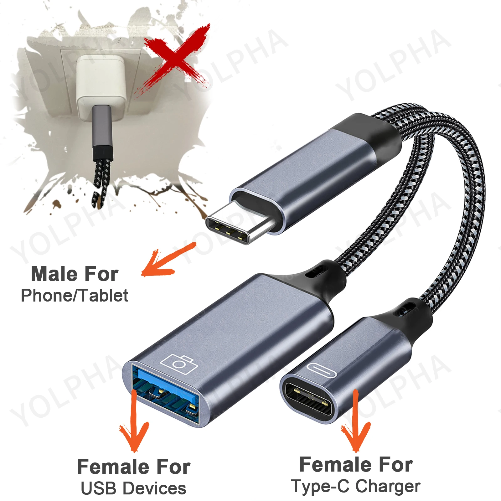 Kabel USB C OTG Adapter telefoniczny 2 w 1 typu C na USB A z portem ładowania PD do telefonu Samsung Huawei Xiaomi Laptop Tablet