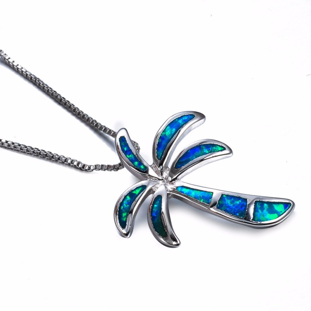 Lusso 925 Sterling Silver Blue Opal Albero di Cocco Del Collare Collier Collane Per Le Donne Gioelleria Raffinata E Alla Moda Regali 2018