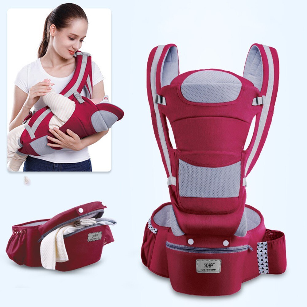 0-48 Month Ergonomic Baby Carrier Infant Baby Hipseat Carrier 3 In 1 Front Facing Ergonomic Kangaroo Baby Wrap Sling: Wine Red seasons