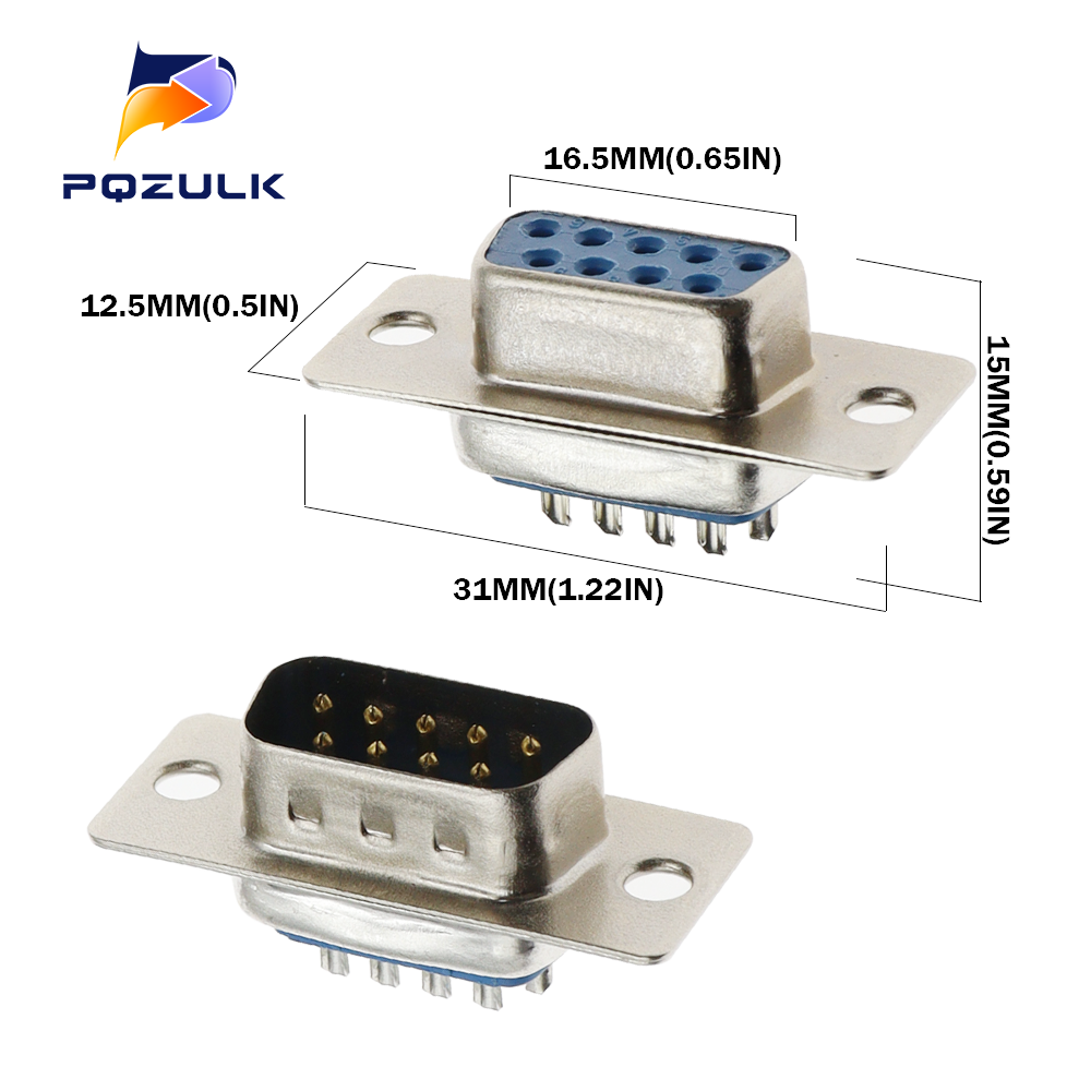 Connecteur soudé bleu DB9 trou/broche femelle/mâle, 5 pièces, prise de port série RS232, adaptateur DB D-SUB 9 broches