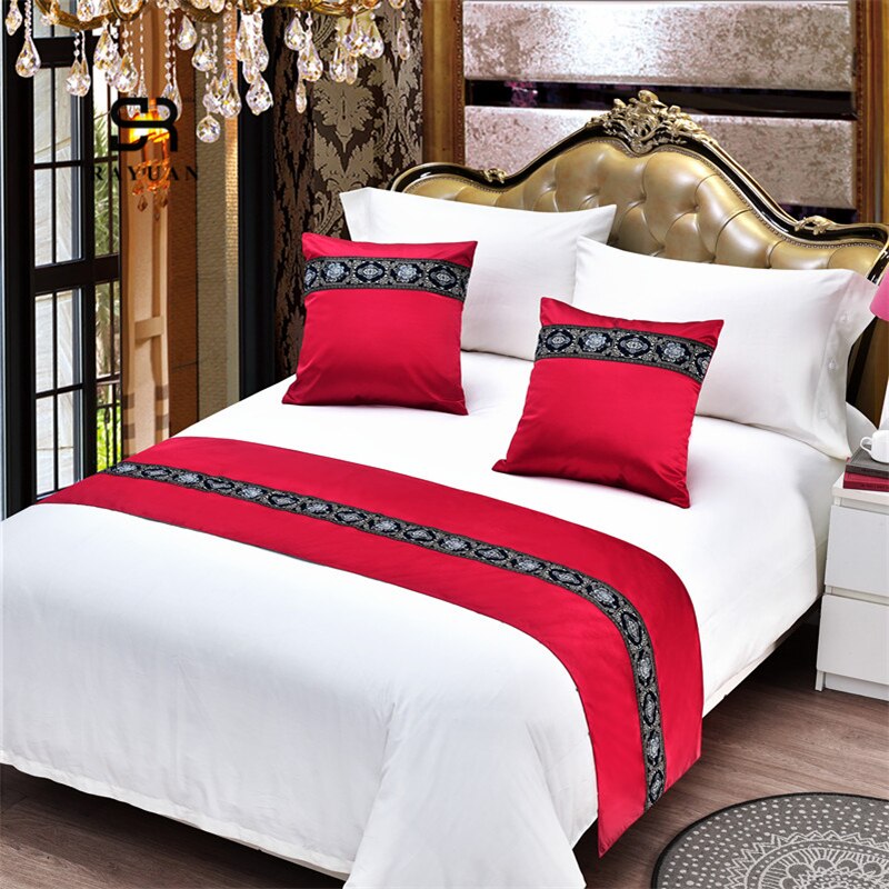 Rayuan Rode Suede Borduurwerk Spreien Bed Runner Gooi Beddengoed Koningin King Bed Cover Handdoek Home Hotel Decoraties