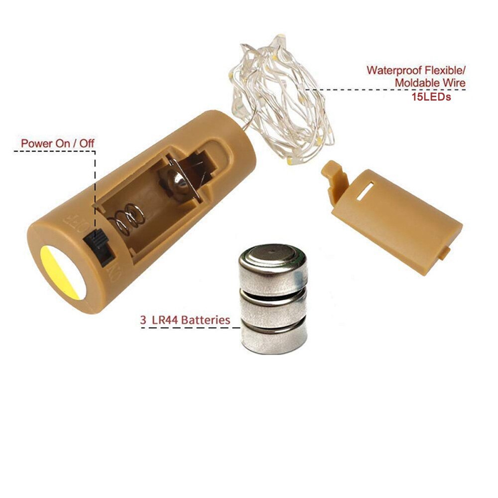 High Quality15 LED Bottle String Lights Toy with Cork for Party Wedding Christmas Halloween Bar Decoration Warm White