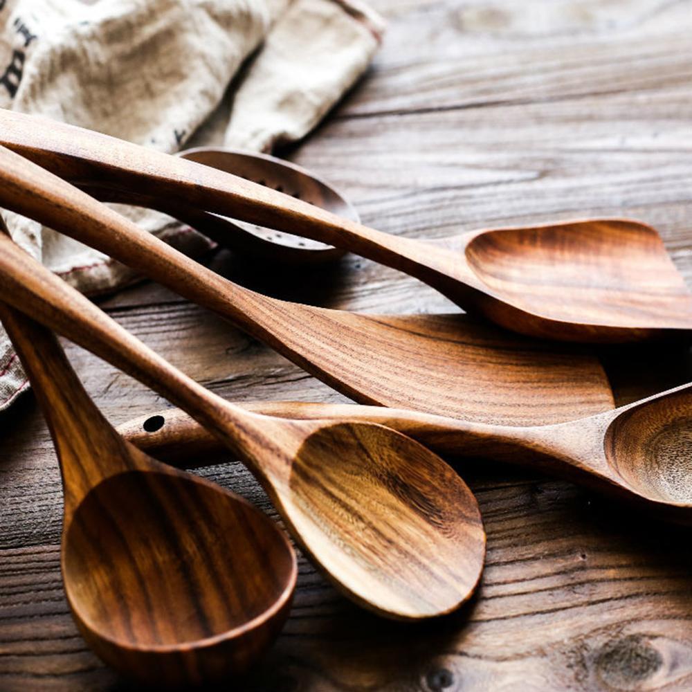 Houten Spatel Scoop Vergiet Koken Gebruiksvoorwerp Set Keuken Benodigdheden Koken Gereedschap Non-stick Hand Wok Schop Keuken Gereedschap