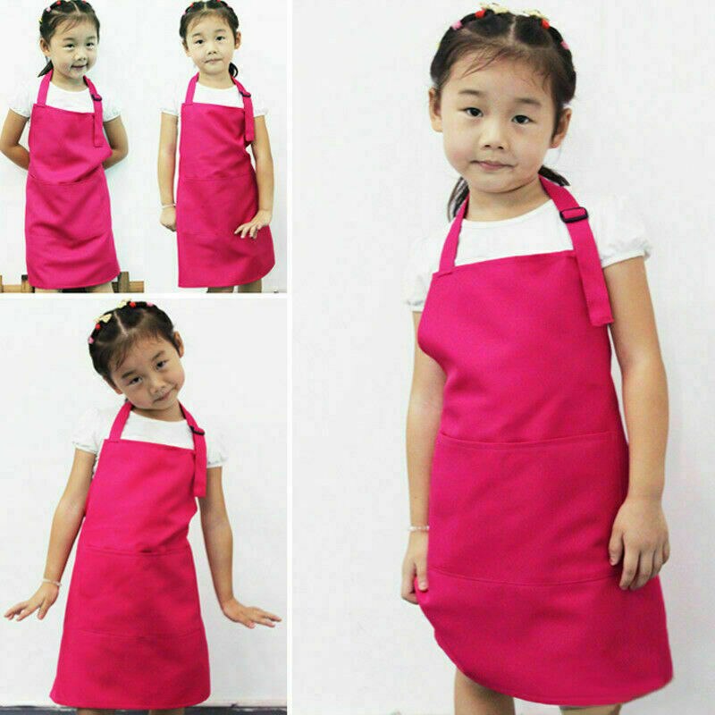 delantal infantil pintura infantil Pichi de bebé Color sólido cocina niño limpio Babero con bolsillos delantales 51cm x 49cm
