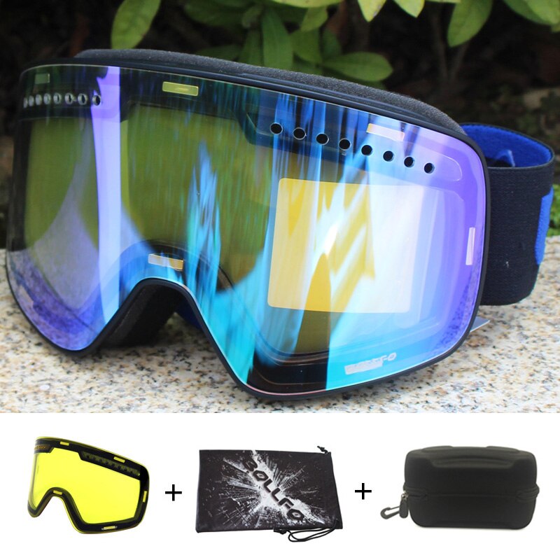 Magnetisk dobbeltlags linse skibriller masker antidugg  uv400 snowboardbriller skibriller briller for menn kvinner med etui: Blå blå 1 linse