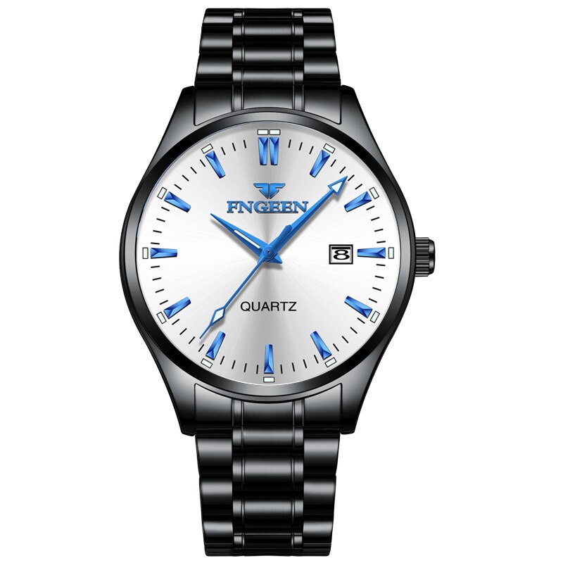 Fngeen serie ur herre quartz ure montre homme rustfrit stål mærke luksus sport kronograf herre ur relogio masculino: Sort hvid