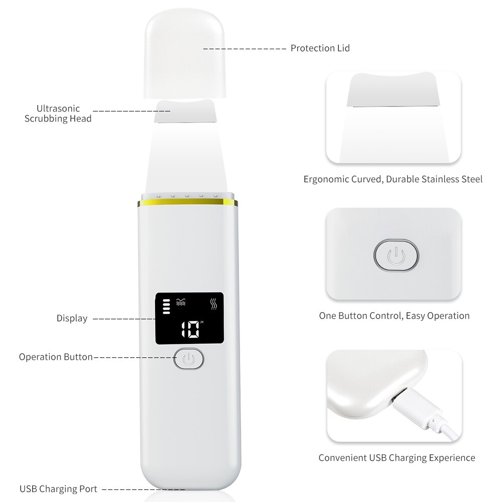 Espátula Facial de iones de ultrasonido, limpiador de poros, masajeador de limpieza profunda, Lifting de la piel, eliminación de espinillas, pala exfoliante Facial