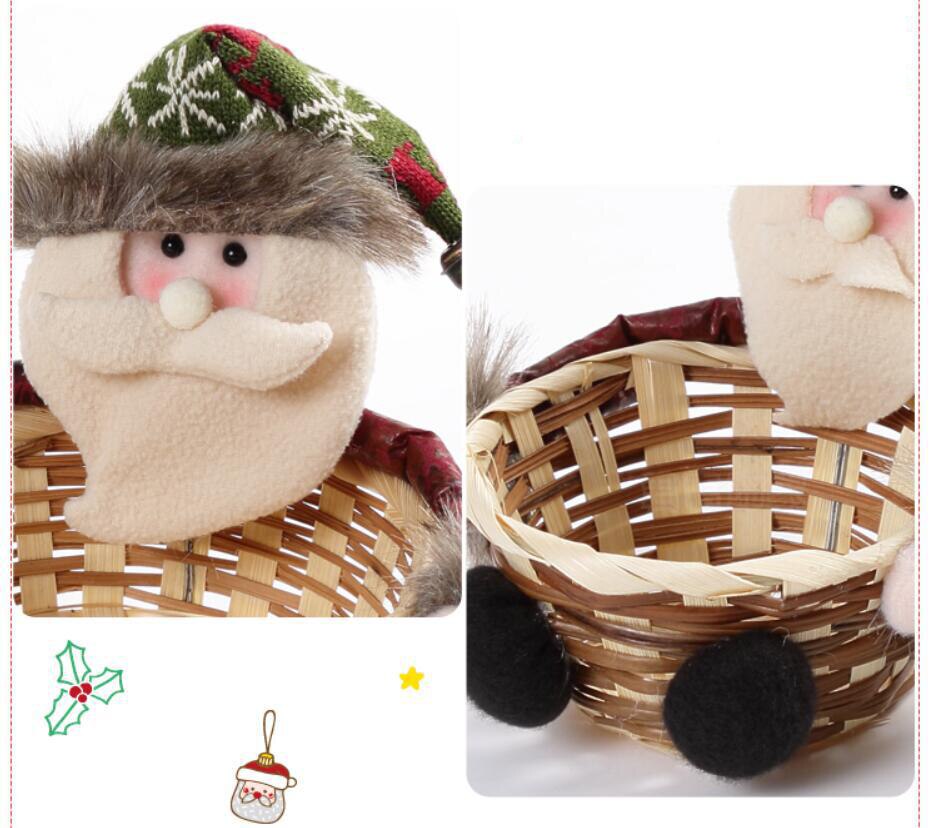 Cesta de mimbre de caramelo tejida a mano de Navidad, caja de embalaje de , bonita cesta de frutas de dibujos animados de Santa Claus, decoración de Navidad de alce y muñeco de nieve