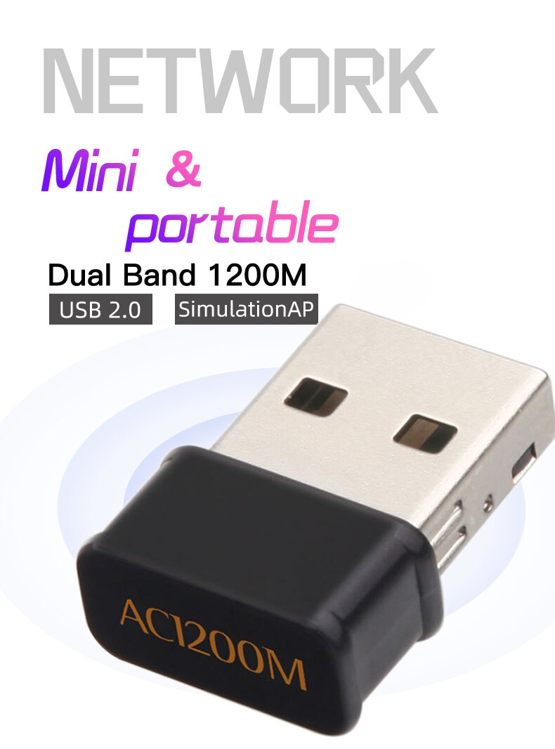 Mini Wifi USB 3.0 Adapter 2.4G 5G 1200Mbps Wifi USB Ethernet Network Card Dual Band Wireless Wifi Dongle Receiver
