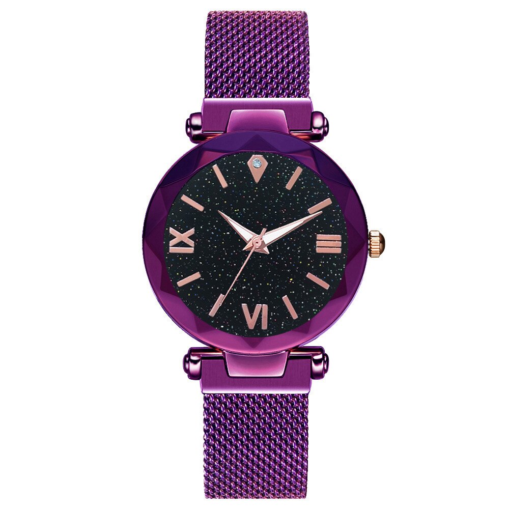 ciel étoilé chiffre romain horloge femmes montres aimant boucle Vibrato violet dames montre-bracelet: Purple