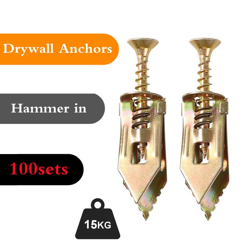 Kit d&#39;ancrage pour plaques de plâtre avec vis, marteau d&#39;auto-perçage pour la maison, pour cloisons sèches, trous de vis, clous à main, 100 pièces