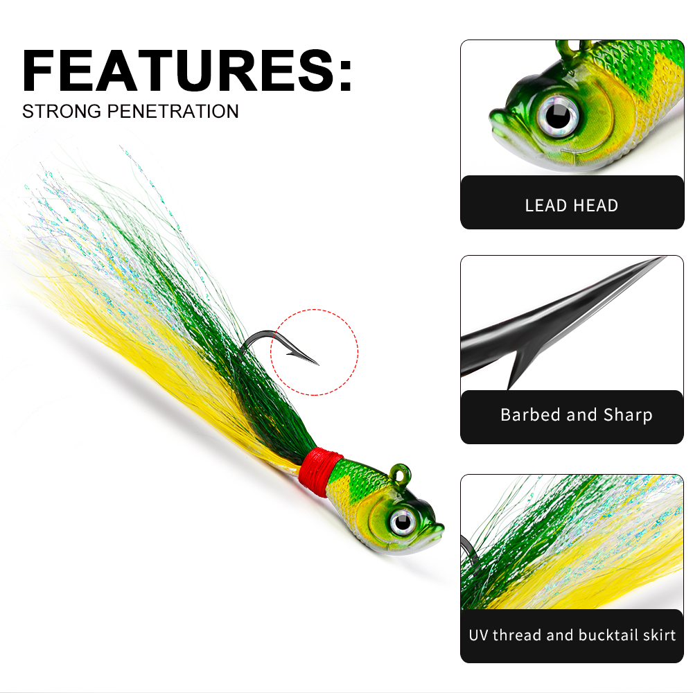 PROBEORS 1 cebo duro de Metal con plumas, 5 colores 7g 14g 28g 42g 56g anzuelos con cabeza de anzuelo para cebo blando, aparejos de pesca al aire libre
