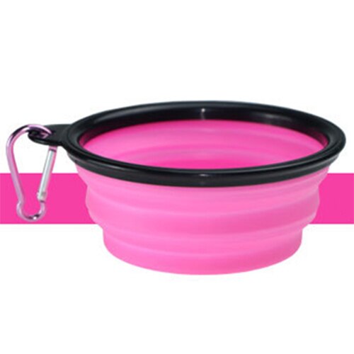 Silicone Collapsible Foldable Dog Bowl Candy Color Outdoor Travel Portable Puppy Food Container Water Feeder Dish Feeding Bowl: Pink