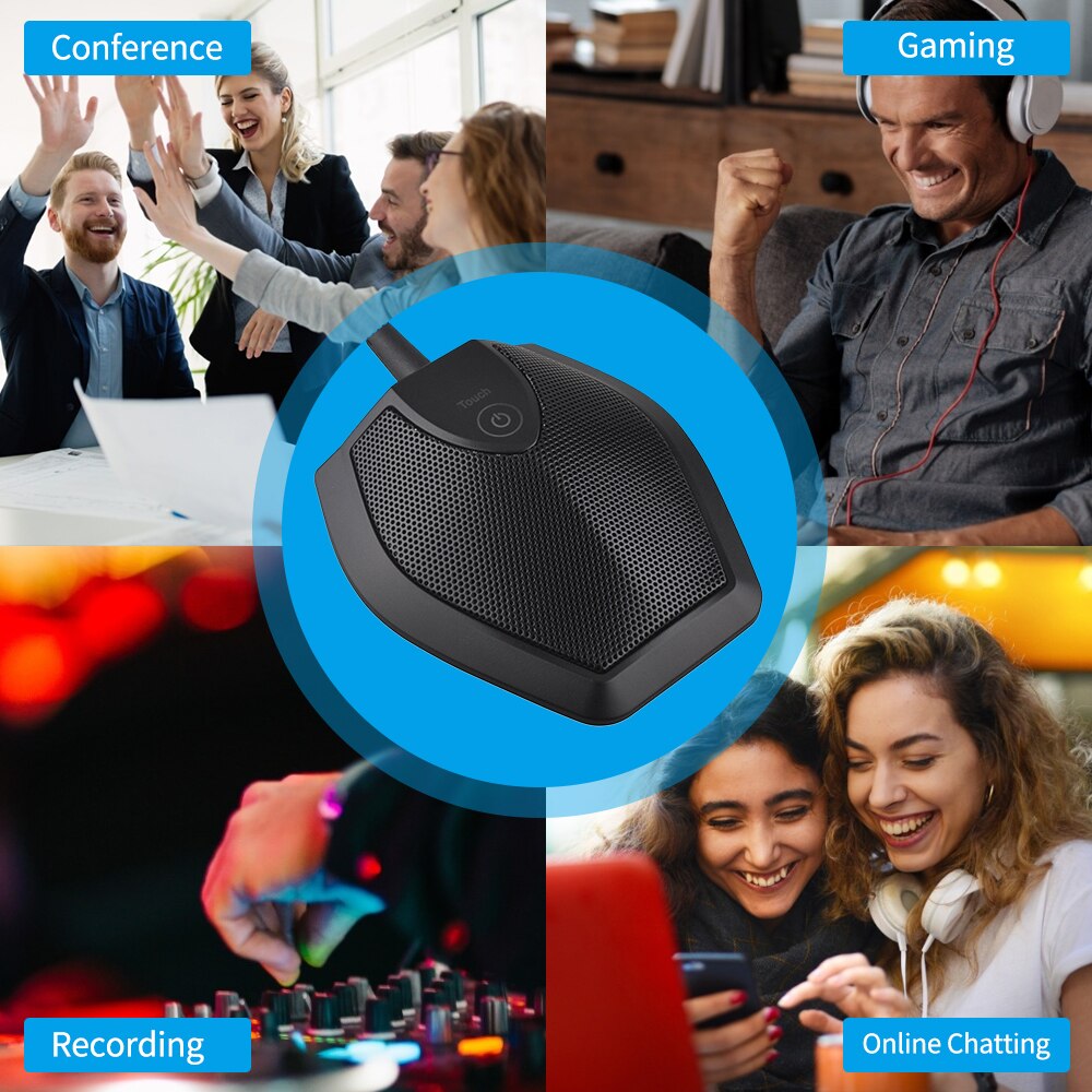Micrófono de ordenador de escritorio USB micrófono condensador omnidireccional con botón de silencio tapón de reducción de ruido y juego para PC portátil