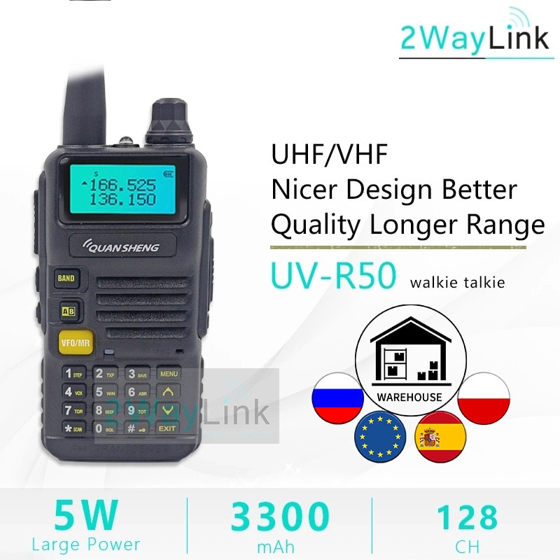 Iluminación led en UV-R50 TG-UV2 Walkie Talkie UV-R50-2 UHF, VHF 5W Radio de dos 3300mAh portátil de iluminación led en UV-R50 (-1) Radio TG-UV50R