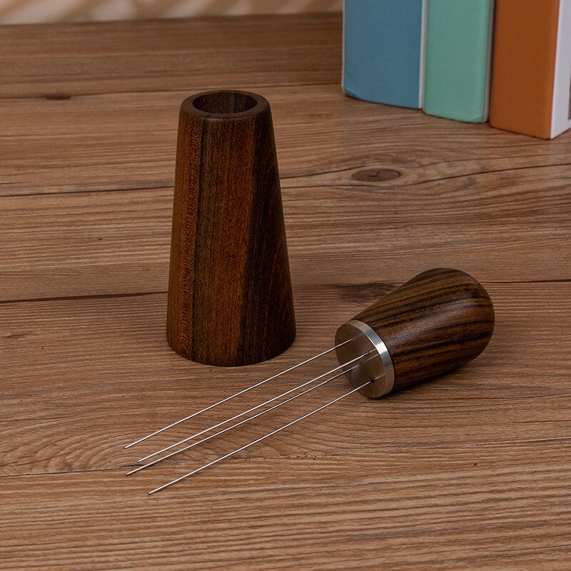 Four-needle Coffee Powder Dispenser with Wooden Seat Italian Coffee Machine Stainless Steel Needle-type Powder Dispenser