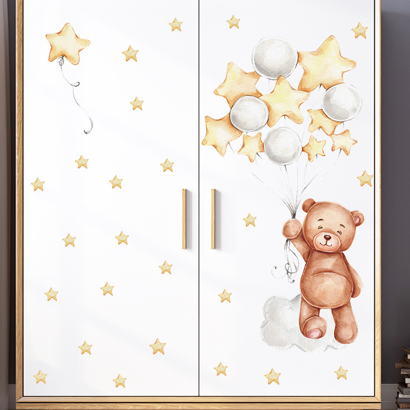 Uroczy niedźwiadek animowany Bunny naklejki na ścianę gwiazda księżyc na pokoje dla dzieci pokój dziecięcy tapeta z dekorem dziewczyny chłopcy sypialnia przedszkole naklejka