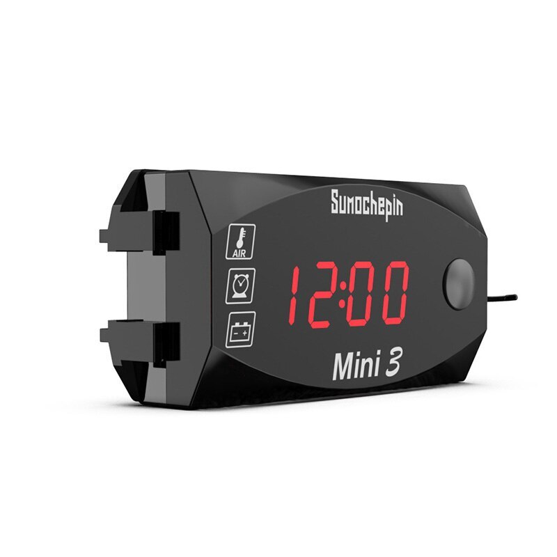 3- i -1 multifunktionel universal digital display meter tester vandtæt motorcykel voltmeter termometer vægure blå rød: Rød