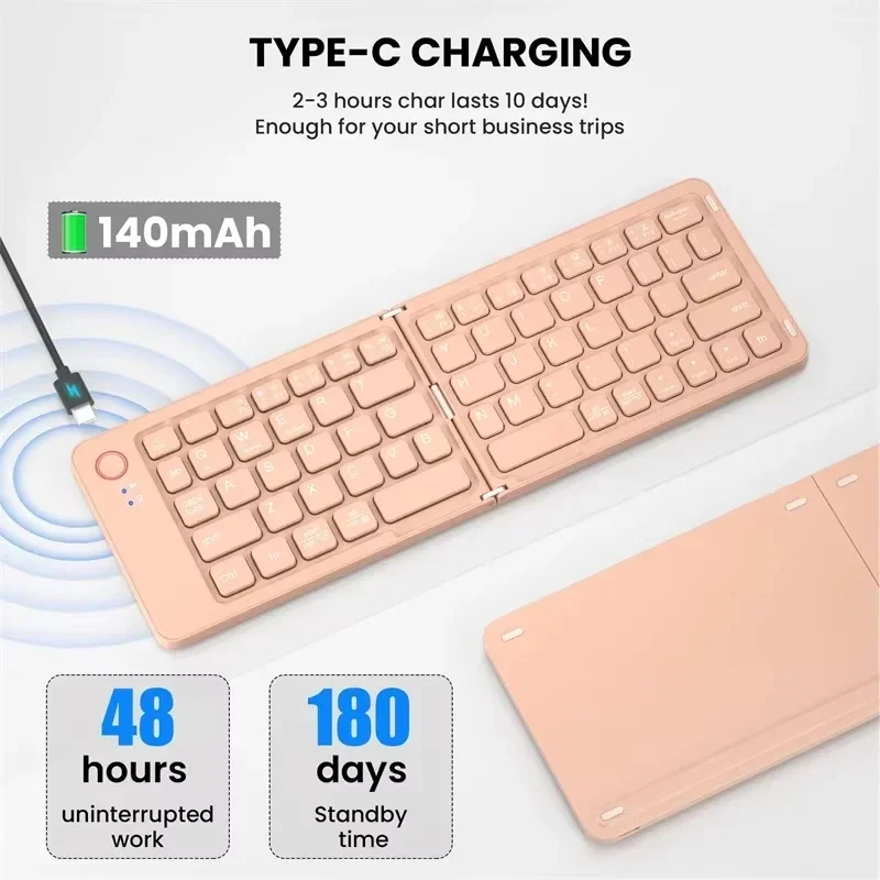 Russisch/Hebräisch/Spanisch/Portugiesisch/Koreanische Klapptastatur Bluetooth-Tastatur tragbar für Tablette iPad PC Android IOS Fenster