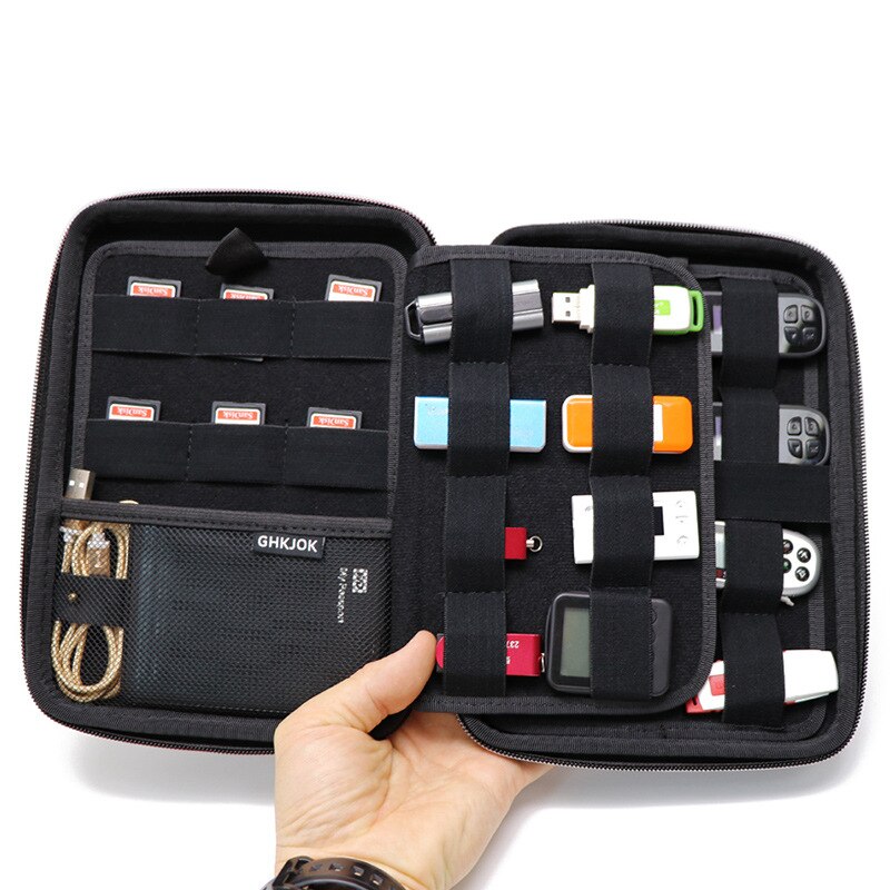 GHKJOK – étui rigide pour pilote, ensemble d&#39;accessoires de Gadgets électroniques, sac de transport pour disque dur U, carte SD, organisateur de câbles USB