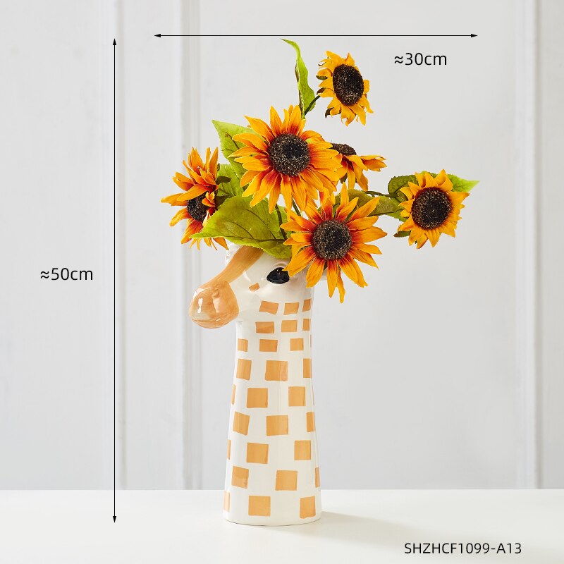 Kreatywna żyrafa ceramiczna doniczka na kwiaty zwierząt rzeźba wazon gospodarstwa domowego nowoczesne dekoracje do domu salon sypialnia dekoracja na biurko prezenty: Giraffe-27cm-D